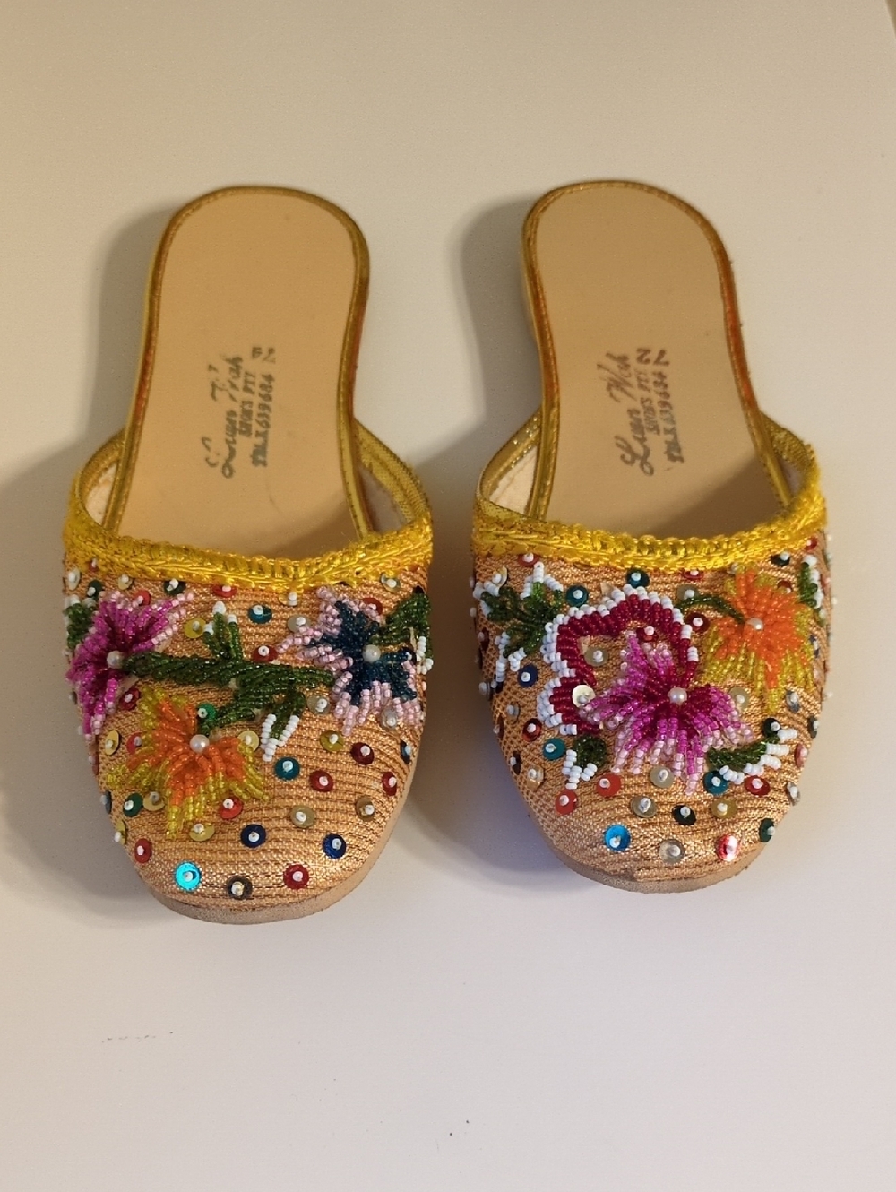 Floral Beaded Slip-On Mules